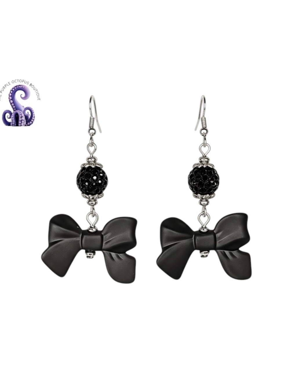 Elegant Black Bow and Sparkling Rhinestone Earrings